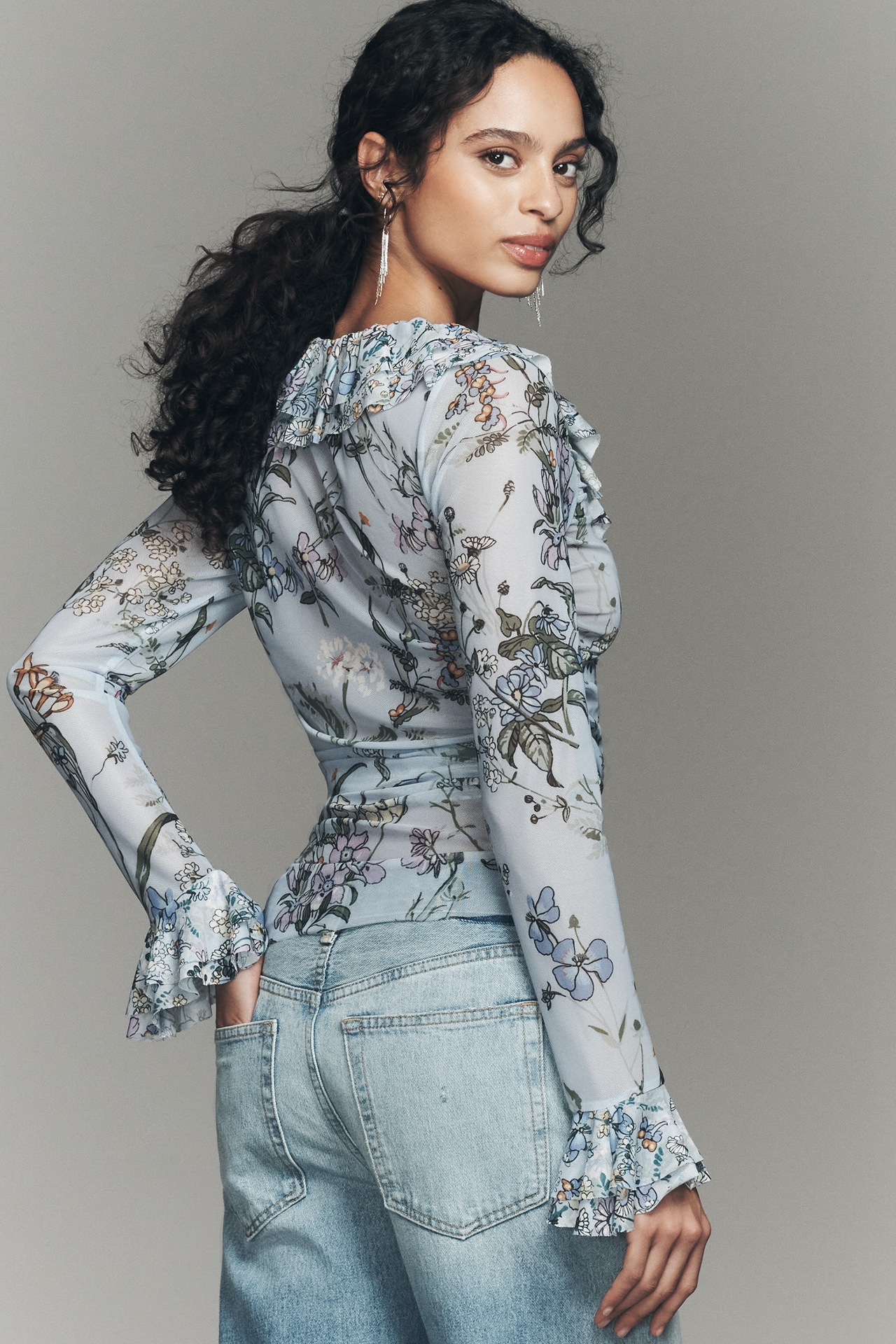 By Anthropologie Mixed Ruffles Long-Sleeve Top