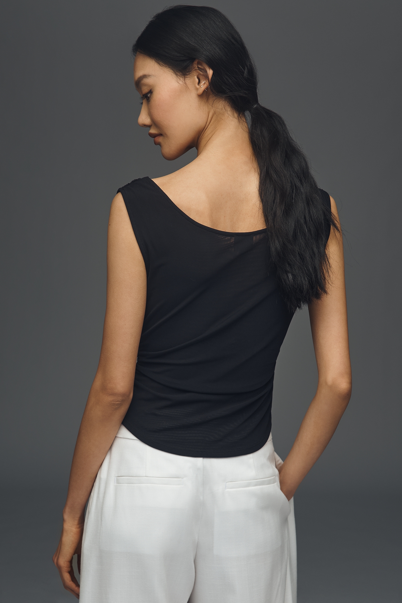 Maeve Draped Sleeveless Boat-Neck Top