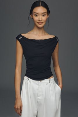 Maeve Draped Sleeveless Boat-Neck Top