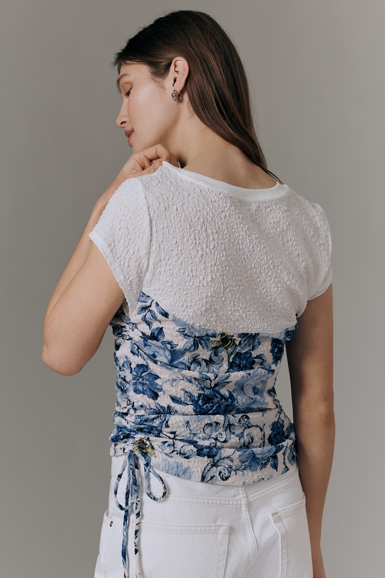 Maeve Ruched Corset Short-Sleeve Top