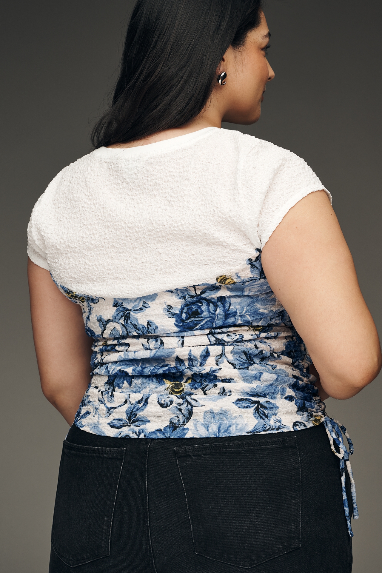 Maeve Ruched Corset Short-Sleeve Top