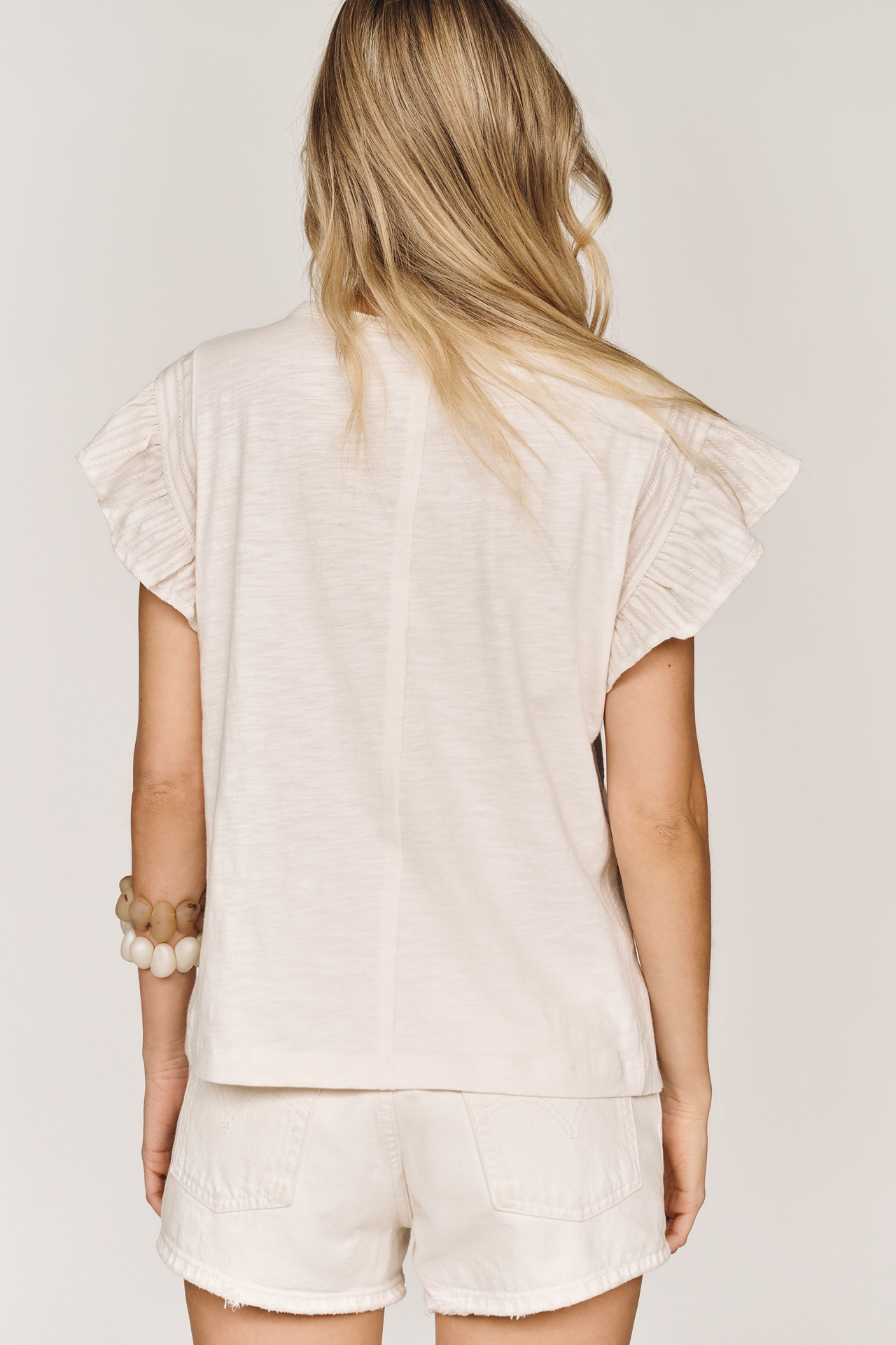 Pilcro Cotton Ruffle Sleeve Graphic Muscle Tee