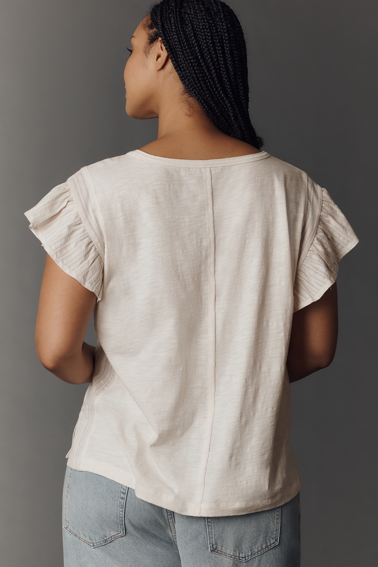 Pilcro Cotton Ruffle Sleeve Graphic Muscle Tee