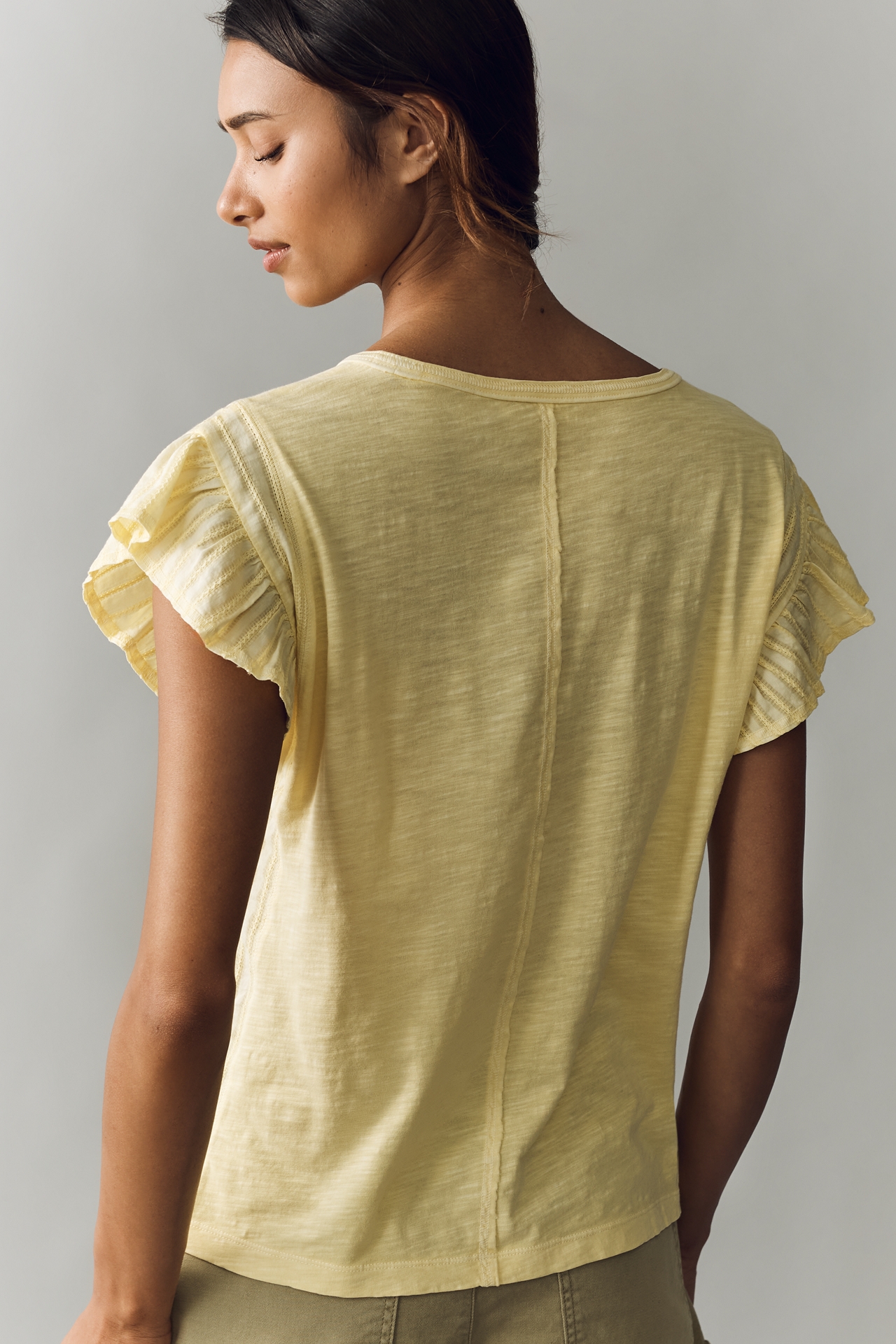 Pilcro Cotton Ruffle Sleeve Muscle Tee
