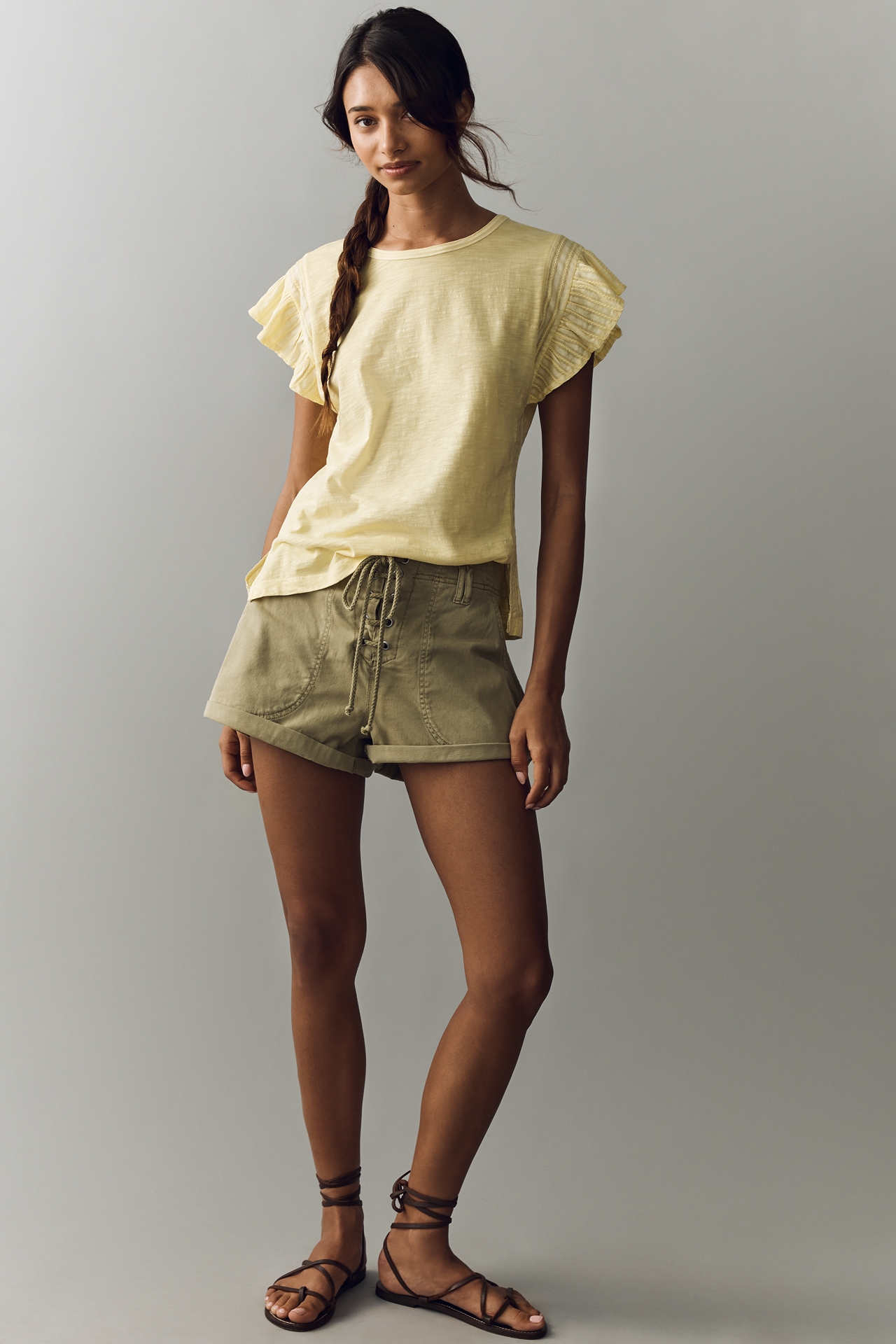 Pilcro Cotton Ruffle Sleeve Muscle Tee