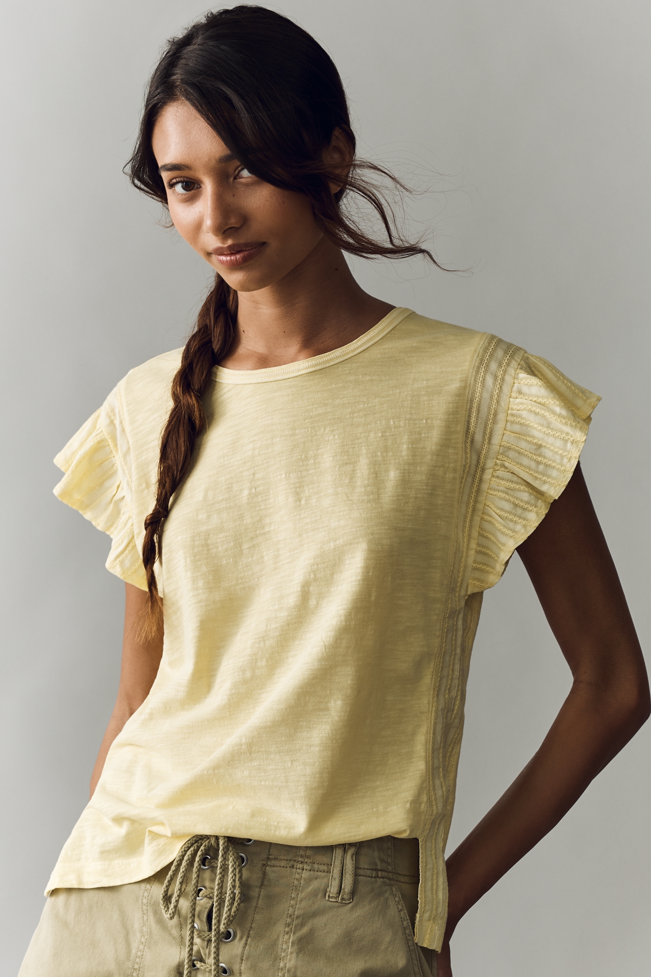 Pilcro Cotton Ruffle Sleeve Muscle Tee