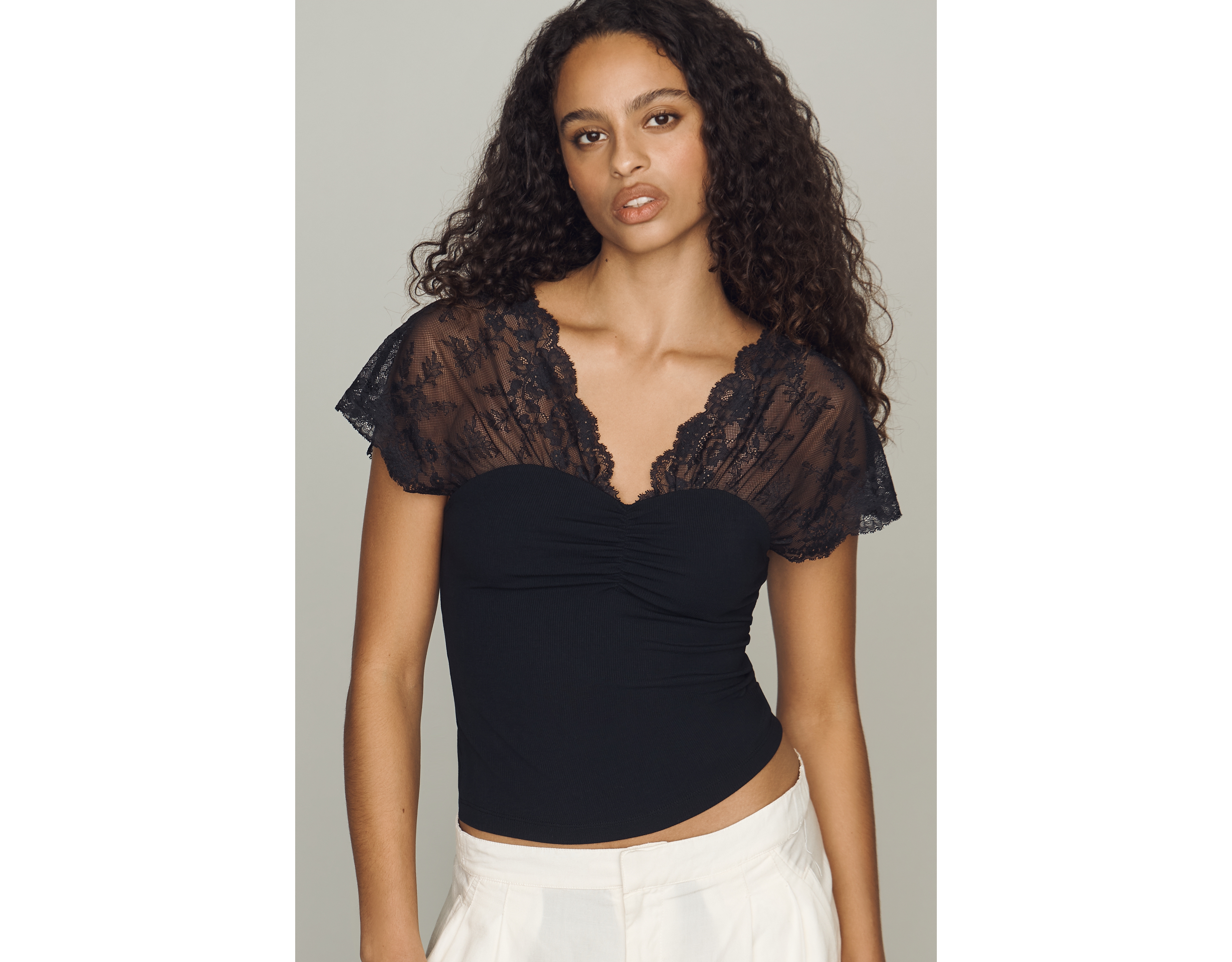 By Anthropologie Lace Cap-Sleeve Top