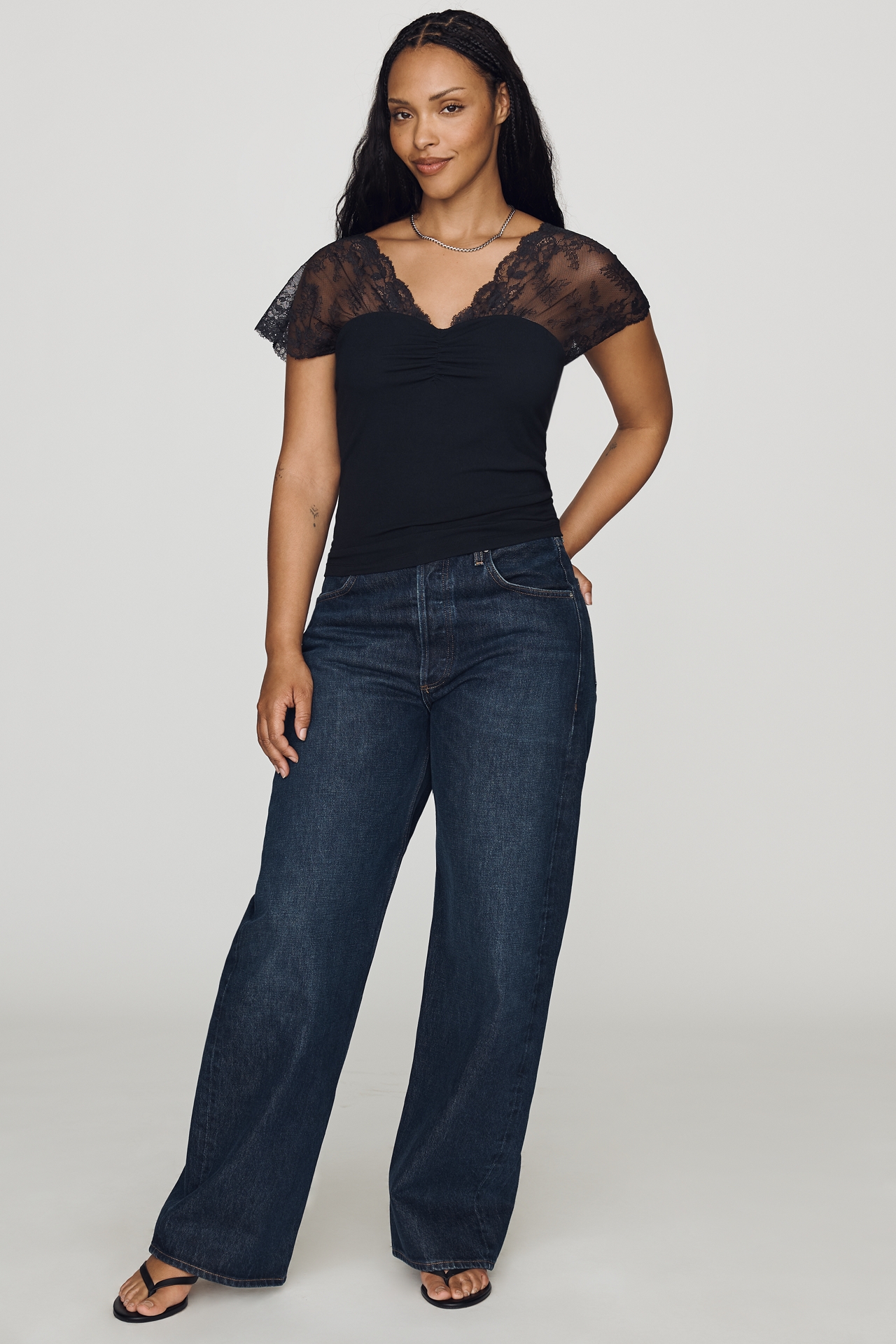 By Anthropologie Lace Cap-Sleeve Top