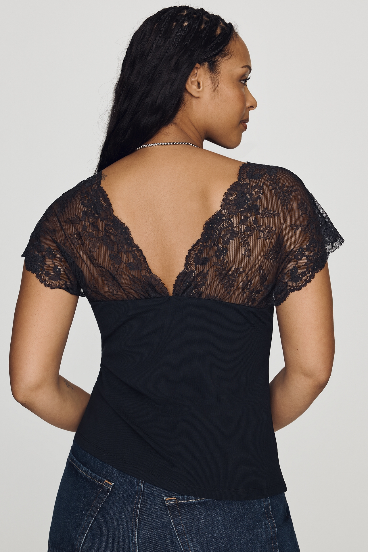 By Anthropologie Lace Cap-Sleeve Top