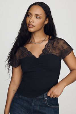 By Anthropologie Lace Cap-Sleeve Top