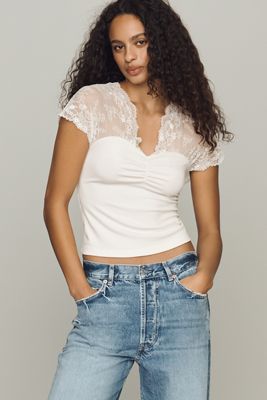 Haut à manches courtes en dentelle By Anthropologie