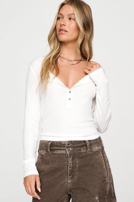 Pilcro Ribbed Long-Sleeve Henley Top