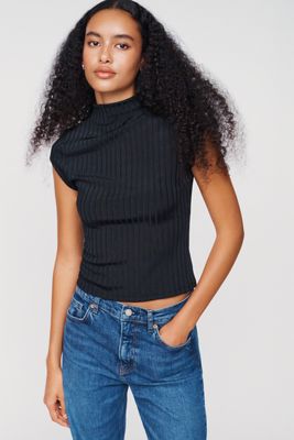 By Anthropologie Ribbed Mock Neck Top