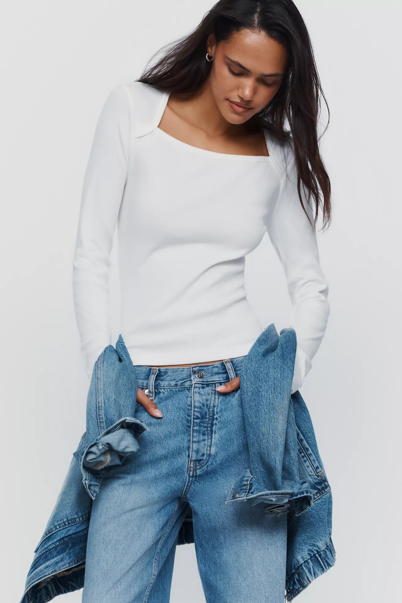 Pilcro Square-Neck Long-Sleeve Top