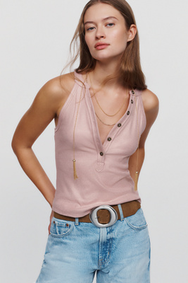 Pilcro Shine Cotton Blend Henley Tank by Anthropologie