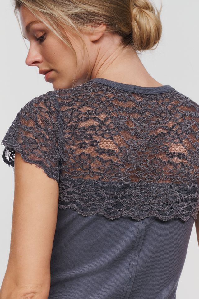 Pilcro Chenille Lace Trim Ribbed Tee #2
