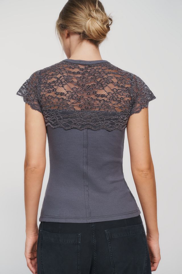 Pilcro Chenille Lace Trim Ribbed Tee #3