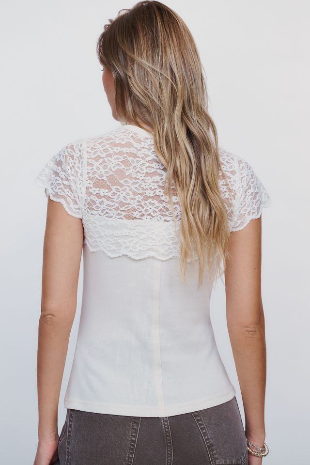Pilcro Chenille Lace Trim Ribbed Tee #3