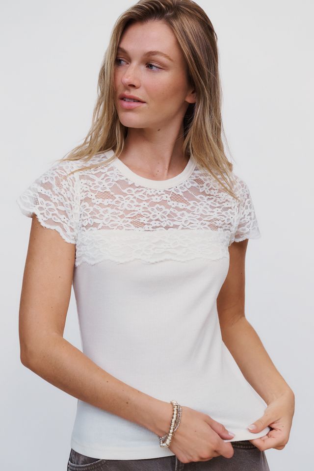 Pilcro Chenille Lace Trim Ribbed Tee #4