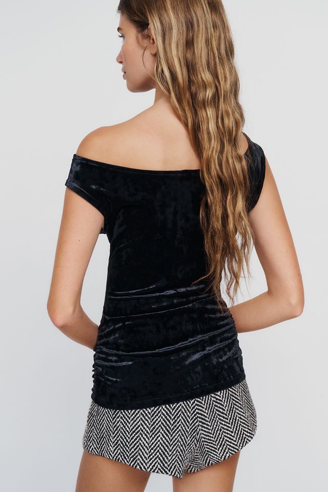Haut asymétrique drapé en velours By Anthropologie #3