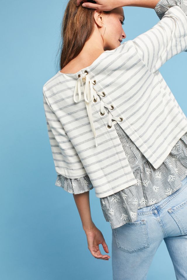Bree Lace-Up-Back Top, Cream #3