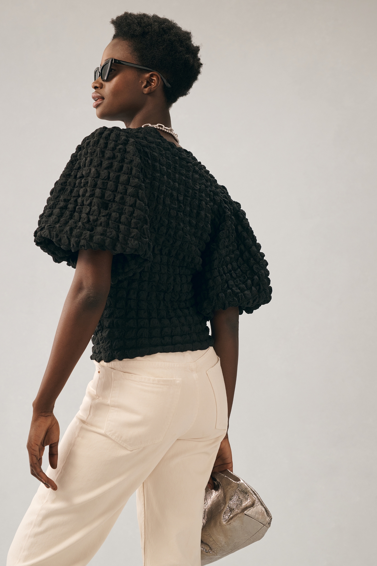 Eri + Ali Textured Puff-Sleeve Top