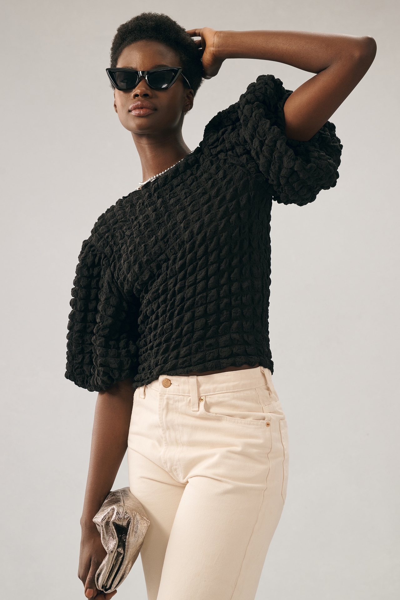 Eri + Ali Textured Puff-Sleeve Top