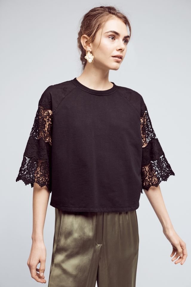 Cropped Lace Sweatshirt | Anthropologie