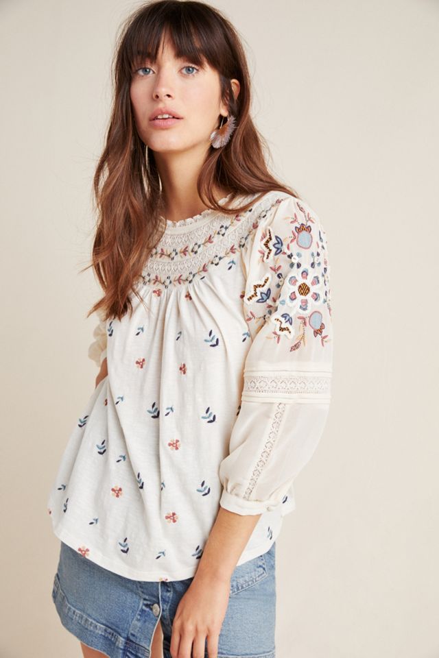 Priscilla Embroidered Peasant Top | Anthropologie