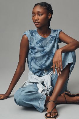 anthropologie The Billy Regenerative Cotton Short-Sleeve Crew-Neck Tee by Pilcro Blue Pattern