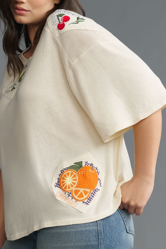 Maeve Short-Sleeve Fruit-Embroidered Top #5