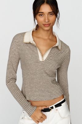 Pilcro Cotton-Blend Stitchy Stripe Polo Top