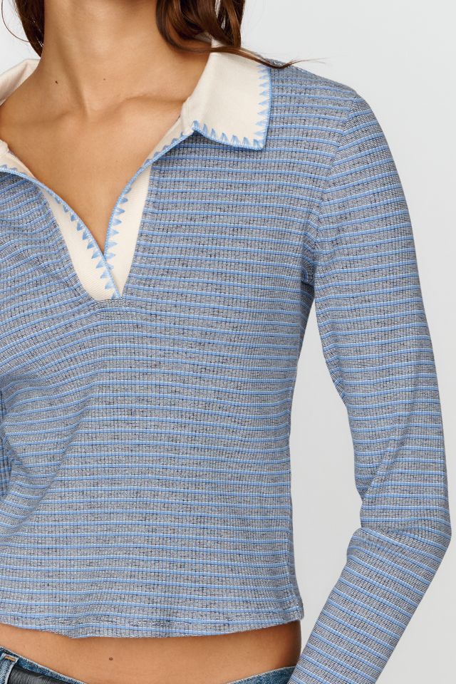 Pilcro Cotton Blend Stitchy Stripe Polo Tee  #1