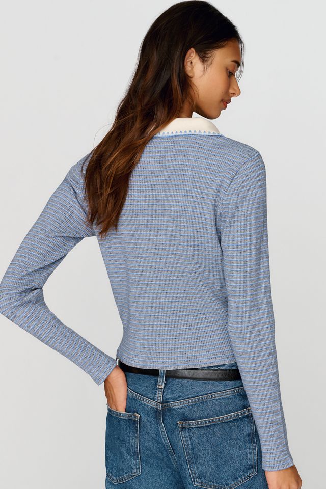 Pilcro Cotton Blend Stitchy Stripe Polo Tee  #3