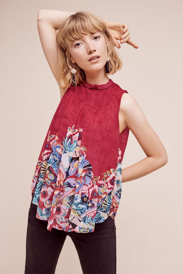 Dominica Floral Swing Top, Red Anthropologie UK