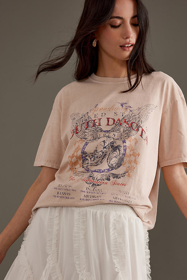 Shop Anthropologie South Dakota Graphic Short-sleeve Boyfriend T-shirt In Beige