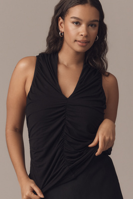 Maeve Ruched V-neck Sleeveless Tank Top In Black
