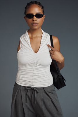 MAEVE RUCHED V-NECK SLEEVELESS TANK TOP 
