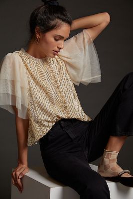 NWT Anthropologie Let Me discount Be Sequined Embroidered Top