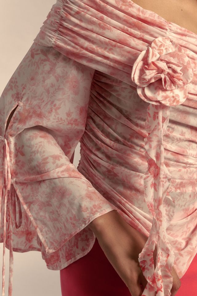 Forever That Girl Off-The-Shoulder Floral Appliqué Mesh Top #1