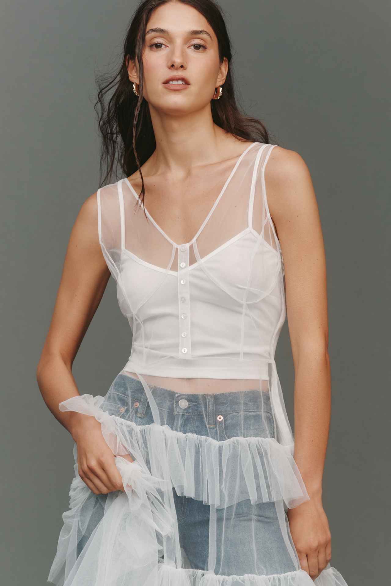 By Anthropologie Sheer Mesh Tunic Top