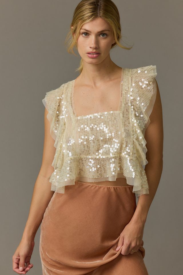 By Anthropologie Sequin Ruffled Tank #3