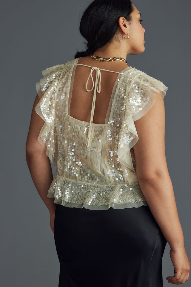 By Anthropologie Sequin Ruffled Tank #5