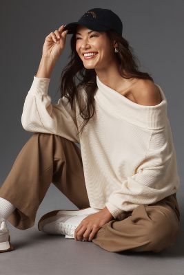 Pilcro Long-sleeve Slouchy Cowl-neck Top In Beige