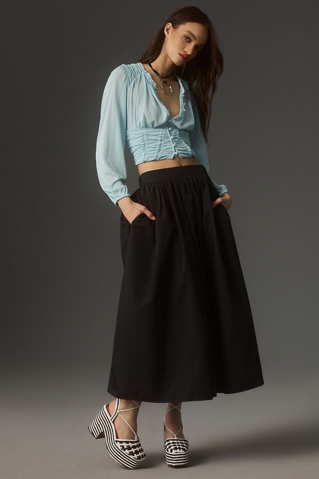 By Anthropologie Long-Sleeve Femme Ruched Cropped Top #3