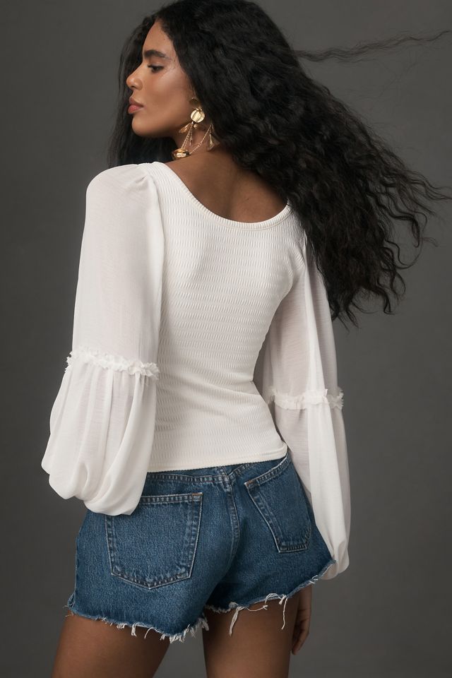 By Anthropologie Balloon-Sleeve Smocked Top #2
