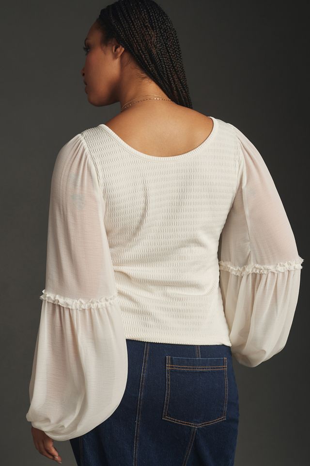 By Anthropologie Balloon-Sleeve Smocked Top #5