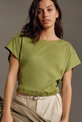 Shop By Anthropologie Ruched Cutout Muscle Tee In Green