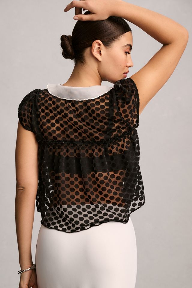 Maeve Collared Cap-Sleeve Sheer Blouse #1