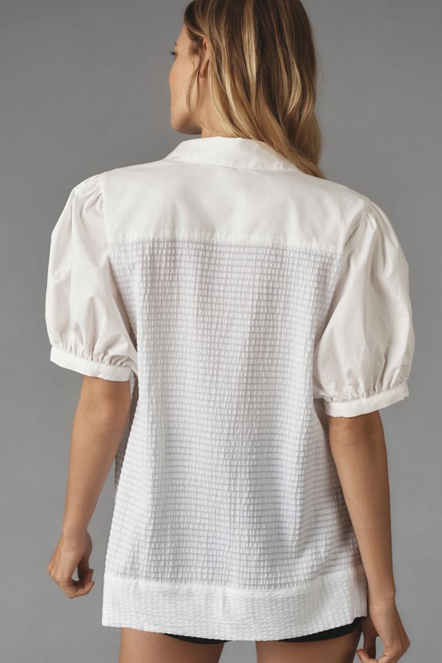 Maeve Puff-Sleeve Sea Breeze Top #1